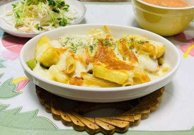 鮭(さけ)とねぎとさつまいものグラタン