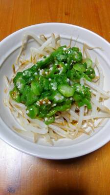 たたきオクラとゆでもやしのポン酢がけ