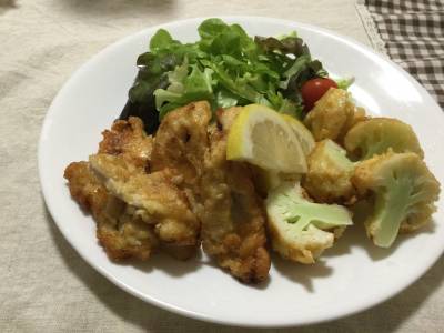 カリフラワーと鶏ささ身のしょうゆ揚げ