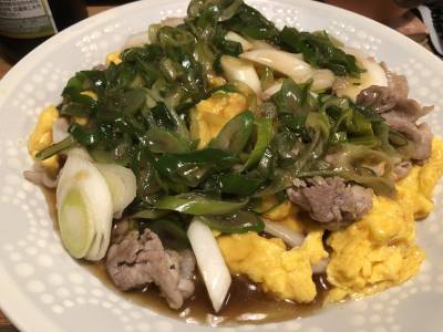 ねぎたっぷり!肉卵炒めオイスターあんかけ
