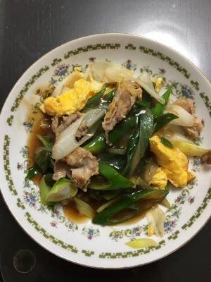 ねぎたっぷり！肉卵炒めオイスターあんかけ