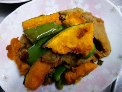 かぼちゃと牛肉のバターじょうゆ