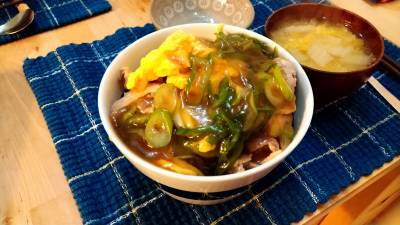 ねぎたっぷり!肉卵炒めオイスターあんかけ