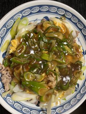 ねぎたっぷり!肉卵炒めオイスターあんかけ