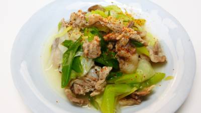 ねぎと豚肉の酒蒸し