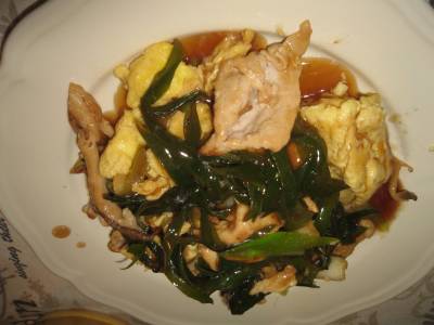 ねぎたっぷり！肉卵炒めオイスターあんかけ