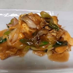 ねぎとハムの卵焼き しょうがあんかけ