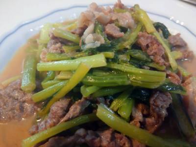 小松菜と牛肉のオイスター煮