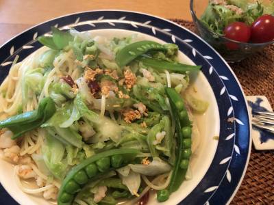 春キャベツとえびのパスタ 柚子こしょう風味