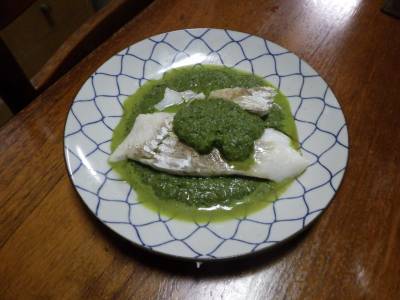 たらのレンジ蒸し・春菊ソース
