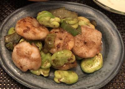 そら豆とえびの塩炒め