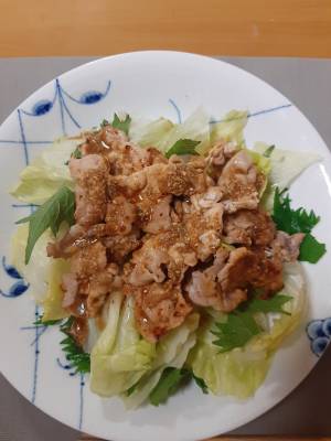 焼きしゃぶと香り野菜のごま酢がけ