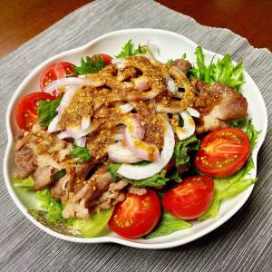 焼きしゃぶと香り野菜のごま酢がけ