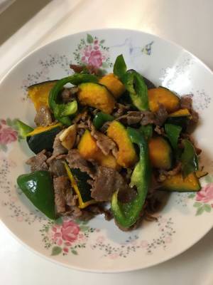 かぼちゃと牛肉のバターじょうゆ