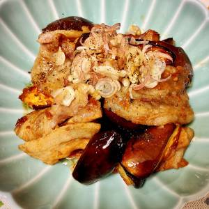 なすと豚バラのポン酢炒め