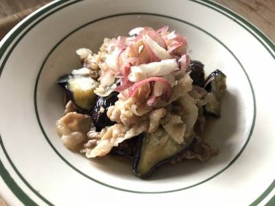 なすと豚バラのポン酢炒め