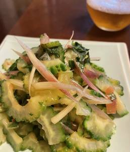 ゴーヤーとみょうがと青じその梅酢じょうゆがけ