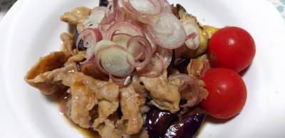 なすと豚バラのポン酢炒め