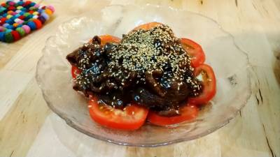 フレッシュトマトの甘辛牛のっけ
