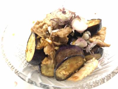 なすと豚バラのポン酢炒め