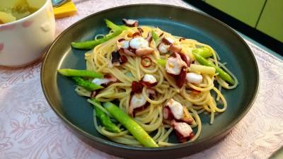 アスパラガスとたこのパスタ