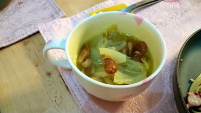 ソーセージと春キャベツのカレースープ