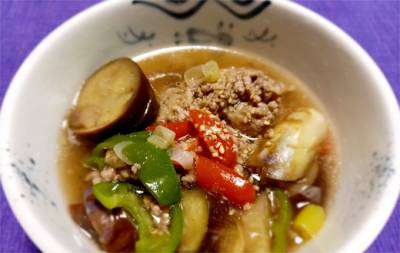 じゃばらなすとひき肉のとろみスープ