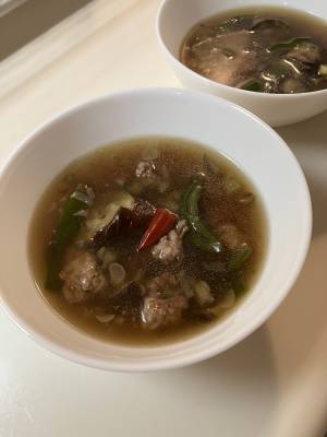 じゃばらなすとひき肉のとろみスープ