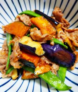 素揚げ野菜と豚肉の和風あんかけ