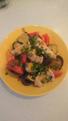 なすと豚肉の香味あえ