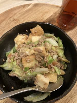 キャベツと厚揚げのみそ炒め