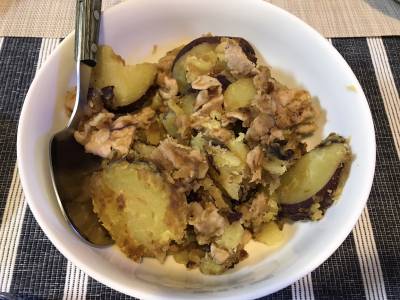 さつまいもと豚肉のバターじょうゆ焼き