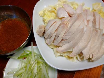 キャベツのザク切り蒸し よだれ鶏風