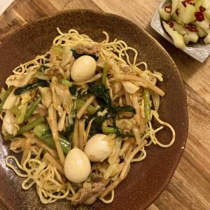 豚肉と小松菜のあんかけ焼きそば