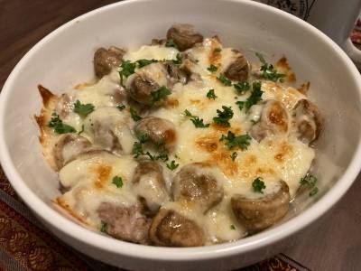 きのこと豚肉のチーズマヨネーズ焼き