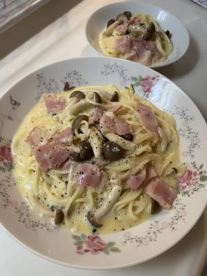 長芋のカルボナーラ風パスタ