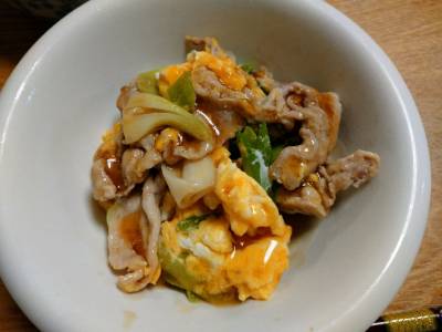 ねぎたっぷり!肉卵炒めオイスターあんかけ
