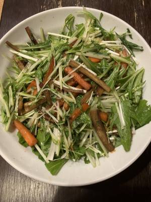 水菜ときんぴらごぼうのピリ辛サラダ