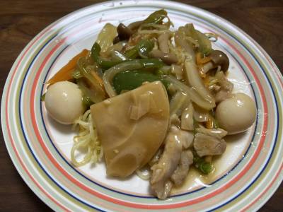 豚肉と小松菜のあんかけ焼きそば