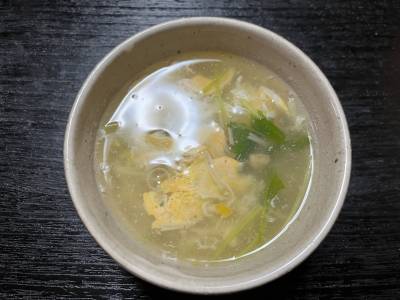 えのきと貝割れ菜のかきたまスープ