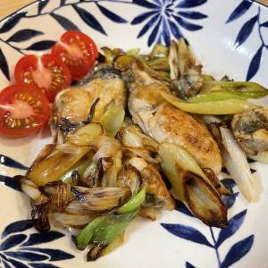 ねぎとかきのバターじょうゆ炒め