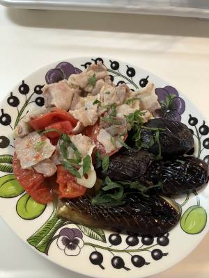 なすと豚肉とトマトの重ね煮