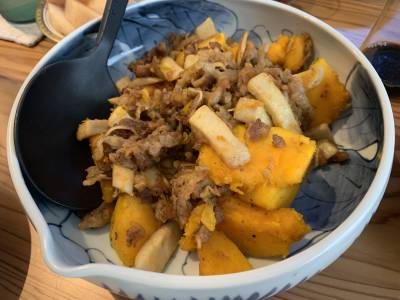 かぼちゃと牛肉のバターじょうゆ