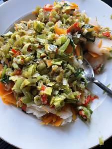 ゆで野菜のアツアツねぎ油がけ