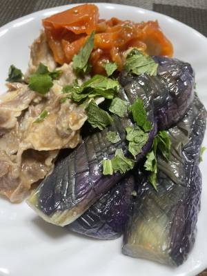なすと豚肉とトマトの重ね煮
