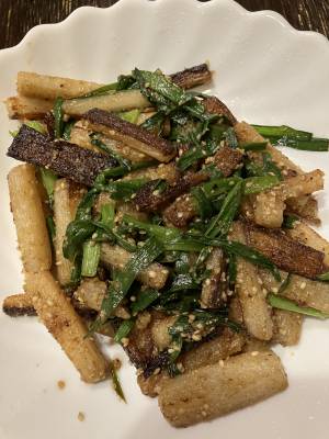 長芋とにらの炒め物