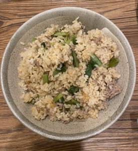 小松菜とひき肉のオイスターソースご飯