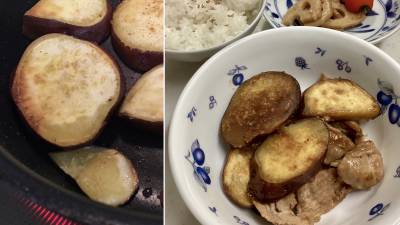 さつまいもと豚肉のバターじょうゆ焼き