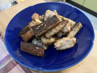 鶏肉と長芋の青のり山椒バター