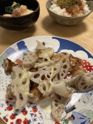 れんこんとちくわのチーズ焼き